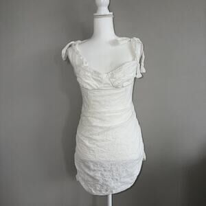 LIONESS Senorita White Eyelet Tie Shoulder Mini Dress Size XL
